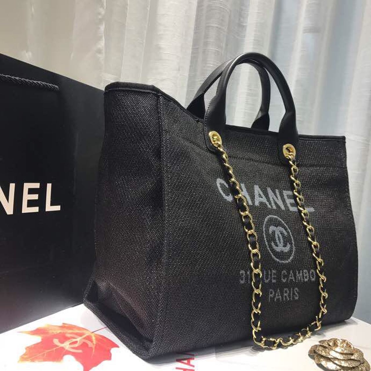 Chanel Deauville Tote Canvas Bag Black/Grey/Multi For Women 14.9in/38cm