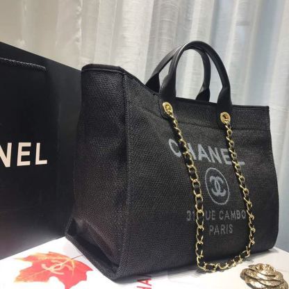 Chanel Deauville Tote Canvas Bag Black/Grey/Multi For Women 14.9in/38cm