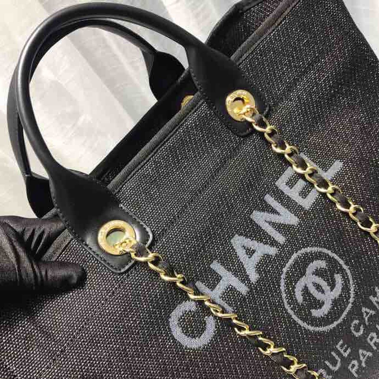 Chanel Deauville Tote Canvas Bag Black/Grey/Multi For Women 14.9in/38cm