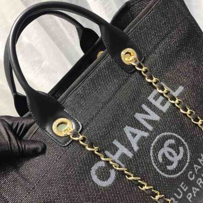 Chanel Deauville Tote Canvas Bag Black/Grey/Multi For Women 14.9in/38cm