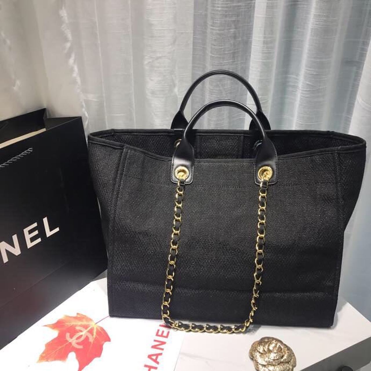 Chanel Deauville Tote Canvas Bag Black/Grey/Multi For Women 14.9in/38cm