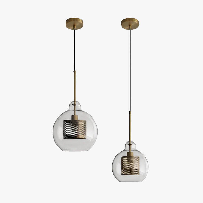 Oneal Suspension Globe/Cylindre Moderne, Métal/Verre, Doré/Argent, Salon