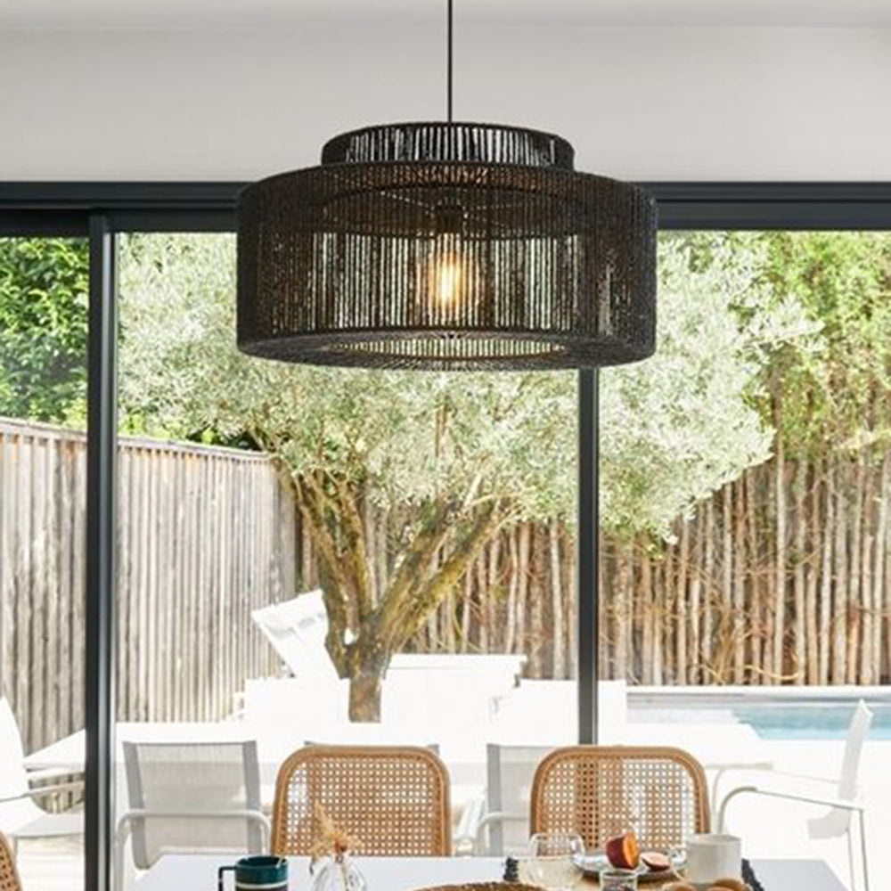 侵权不上架 Muto Suspension Lanterne Traditionnelle, Métal/Rotin, Noir, Salon/Cuisine