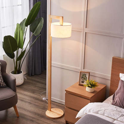 Ozawa Lampadaire Angle Droit Moderne, Bois/Tissu, Beige, Salon