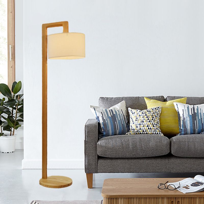 Lampadaire Angle Droit Moderne, Bois/Tissu, Beige, Salon | Las Sola