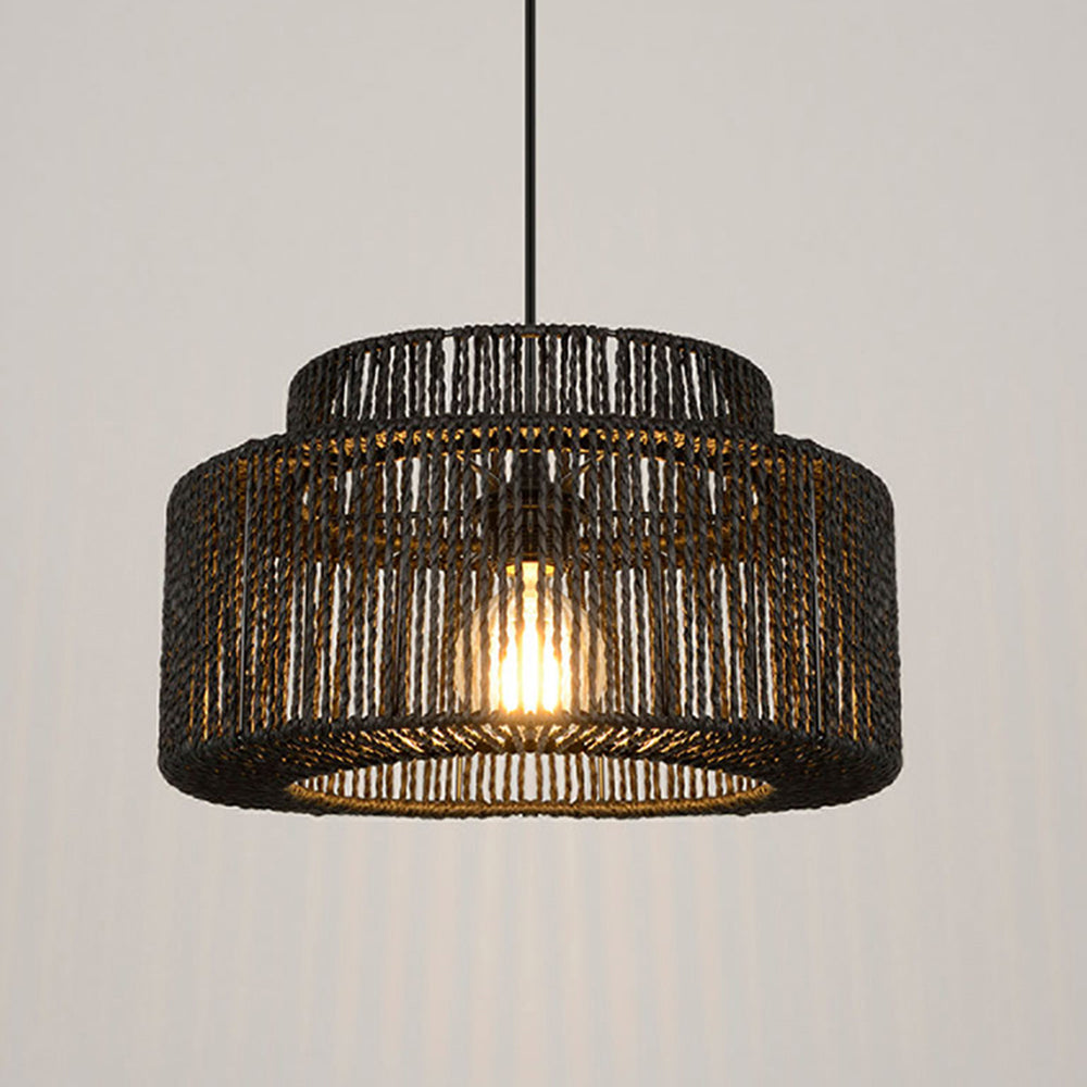 侵权不上架 Muto Suspension Lanterne Traditionnelle, Métal/Rotin, Noir, Salon/Cuisine