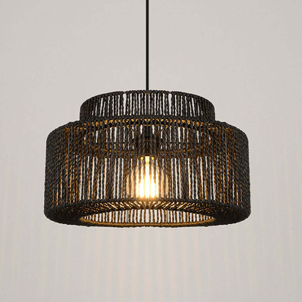 侵权不上架 Muto Suspension Lanterne Traditionnelle, Métal/Rotin, Noir, Salon/Cuisine