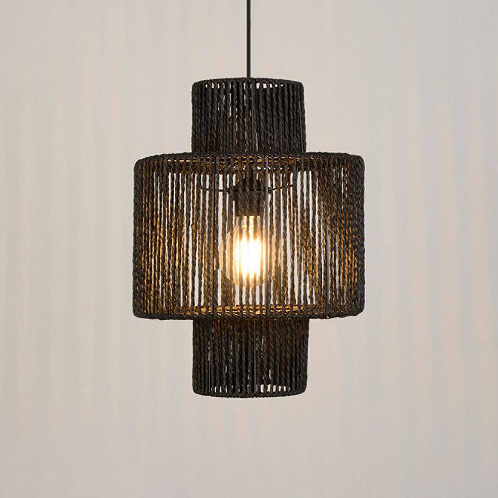 侵权不上架 Muto Suspension Lanterne Traditionnelle, Métal/Rotin, Noir, Salon/Cuisine