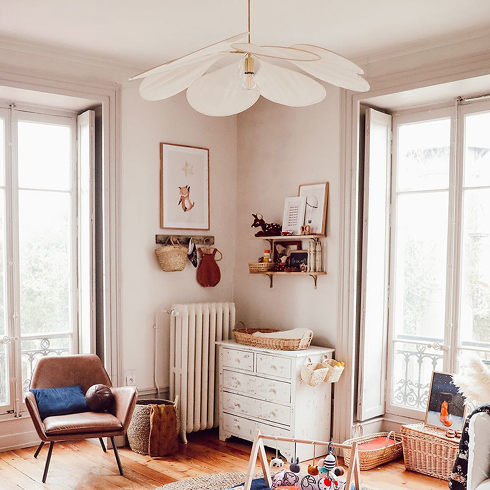 Renée Suspension Petale Moderne, Metal/Tissu, Blanc/Marron, Salon