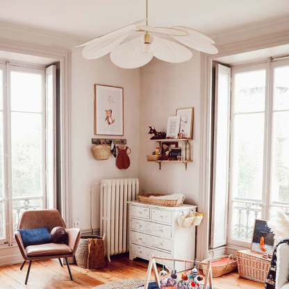 Renée Suspension Petale Moderne, Metal/Tissu, Blanc/Marron, Salon