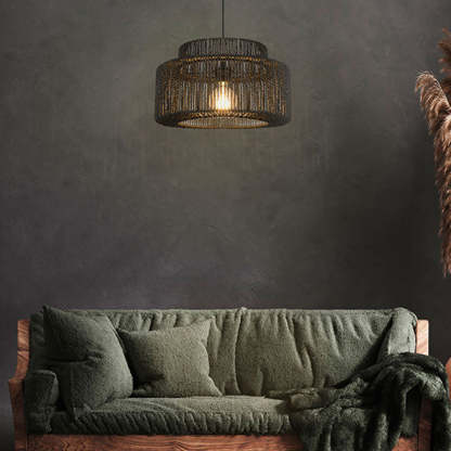 侵权不上架 Muto Suspension Lanterne Traditionnelle, Métal/Rotin, Noir, Salon/Cuisine