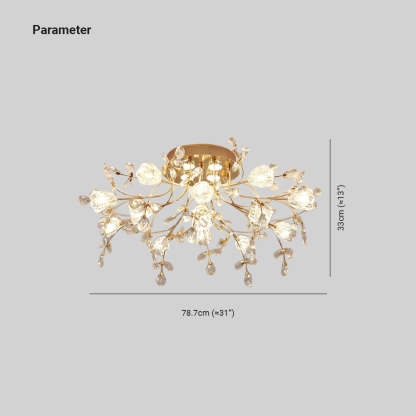 Lili Design LED Plafonnier Fleur Art Deco Métal/Verre Doré Salon/Chambre à Coucher