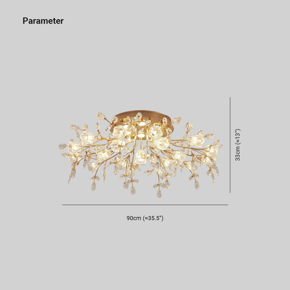 Lili Design LED Plafonnier Fleur Art Deco Métal/Verre Doré Salon/Chambre à Coucher