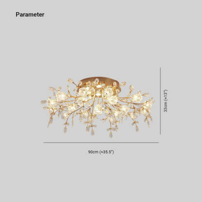 Lili Design LED Plafonnier Fleur Art Deco Métal/Verre Doré Salon/Chambre à Coucher
