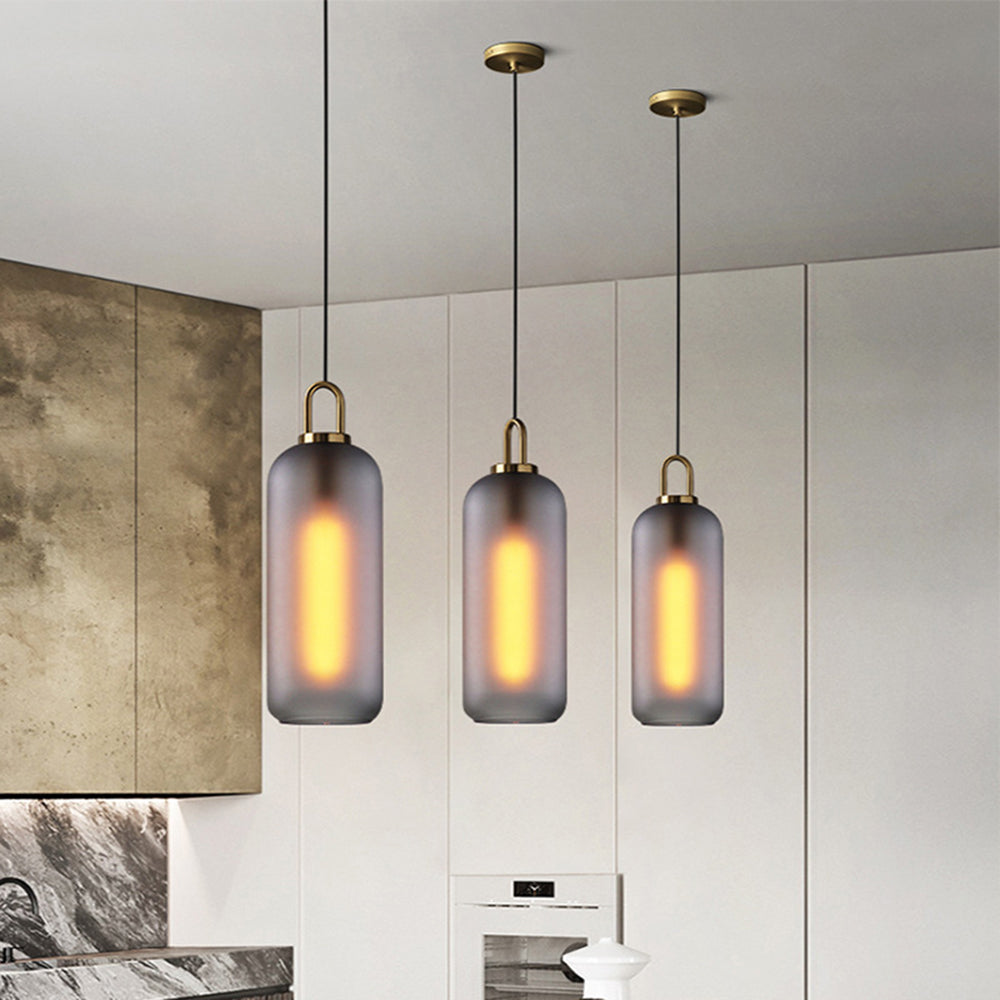 Hailie Luminaires Suspensions Cylindre Moderne Métal/Verre Gris Fumé/Clair Salon/Bureau