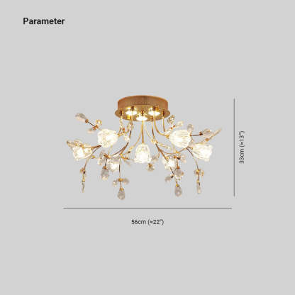 Lili Design LED Plafonnier Fleur Art Deco Métal/Verre Doré Salon/Chambre à Coucher