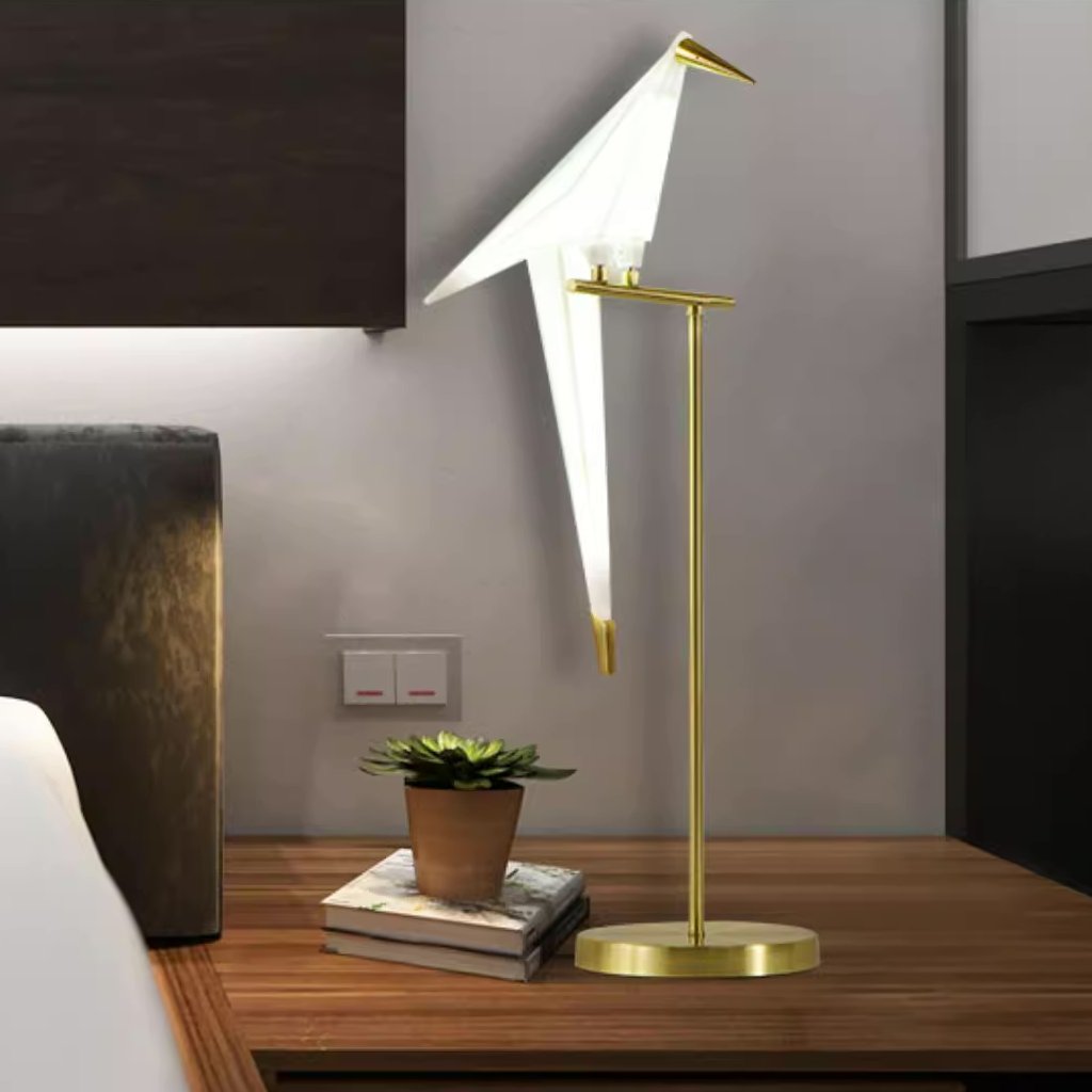Clifford Lampadaire/Lamp de Table Oiseau Nordique, Métal/Acrylique, Doré, Salon