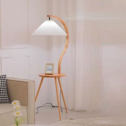 Ozawa Lampadaire Plissé Moderne, Bois/Tissu, Blanc, Salon