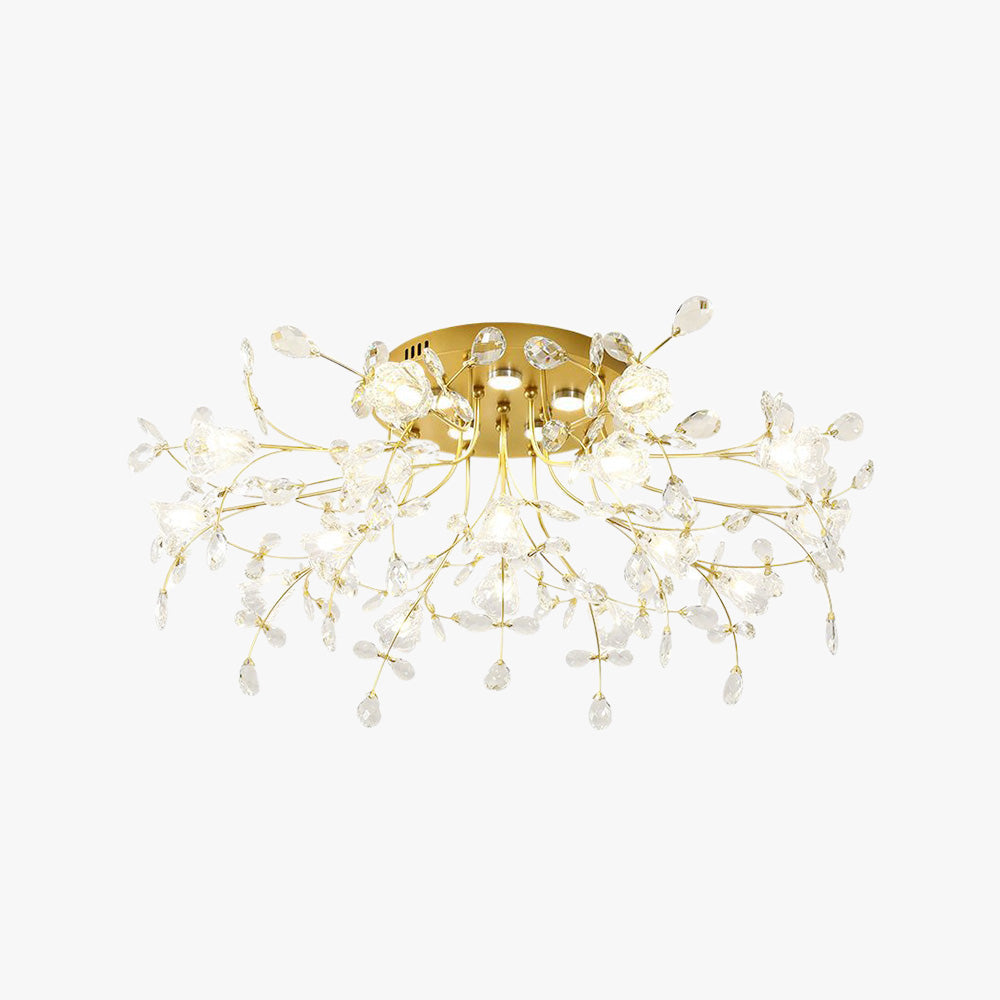 Lili Design LED Plafonnier Fleur Art Deco Métal/Verre Doré Salon/Chambre à Coucher