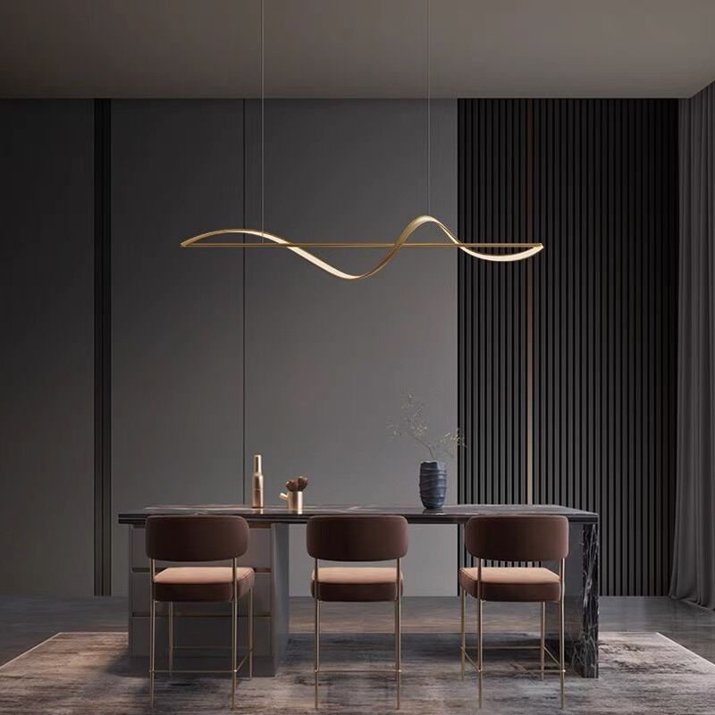Louise Suspension Linéaire Minimaliste, Metal/Acrylique, Noir/Or, Salon