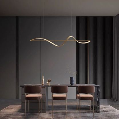 Louise Suspension Linéaire Minimaliste, Metal/Acrylique, Noir/Or, Salon