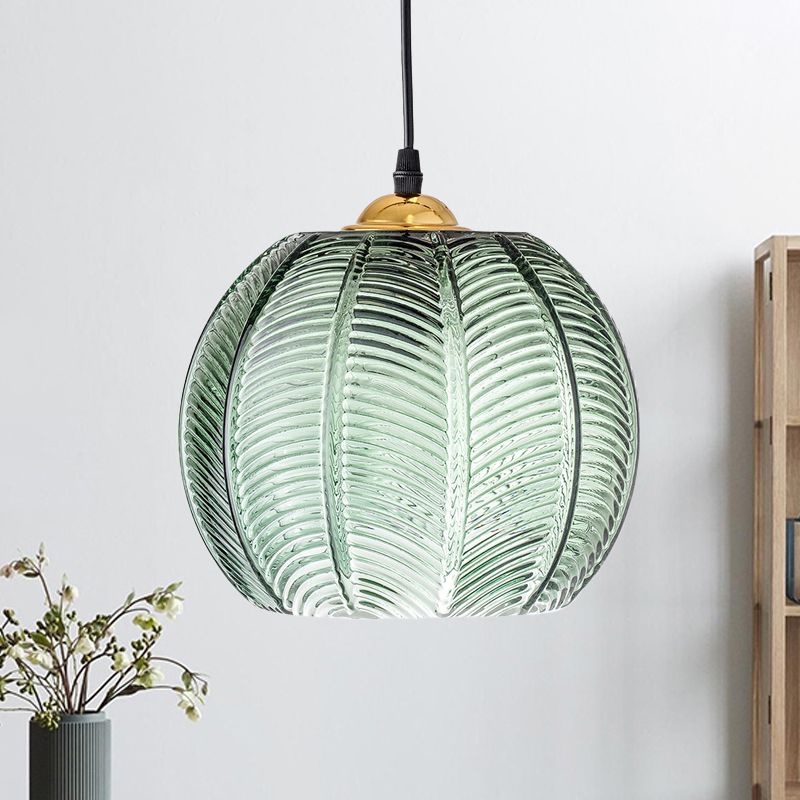 Hailie Suspension Verre Strié Vert, L 15CM