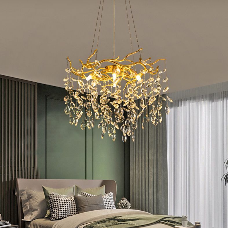 Lustre Suspension Branche Moderne Cristal/Métal Doré Salon | Las Sola
