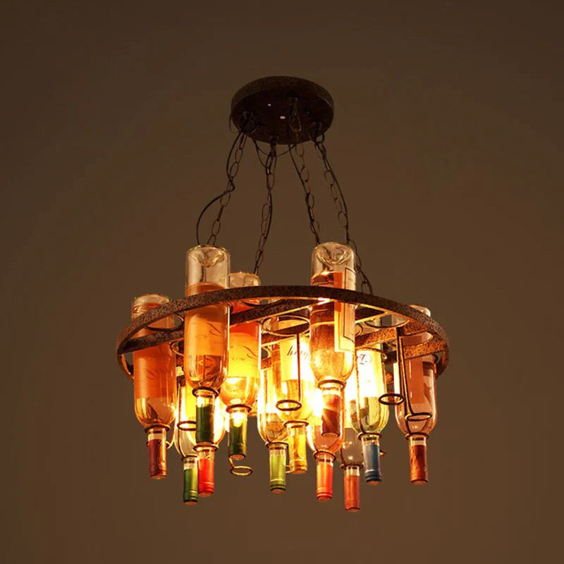 Hailie Antique Bouteille de Vin Métal/Verre Lampe suspendue, Multicolore