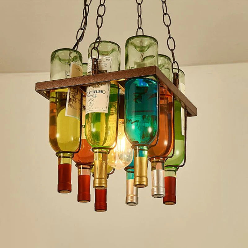 Hailie Antique Bouteille de Vin Métal/Verre Lampe suspendue, Multicolore