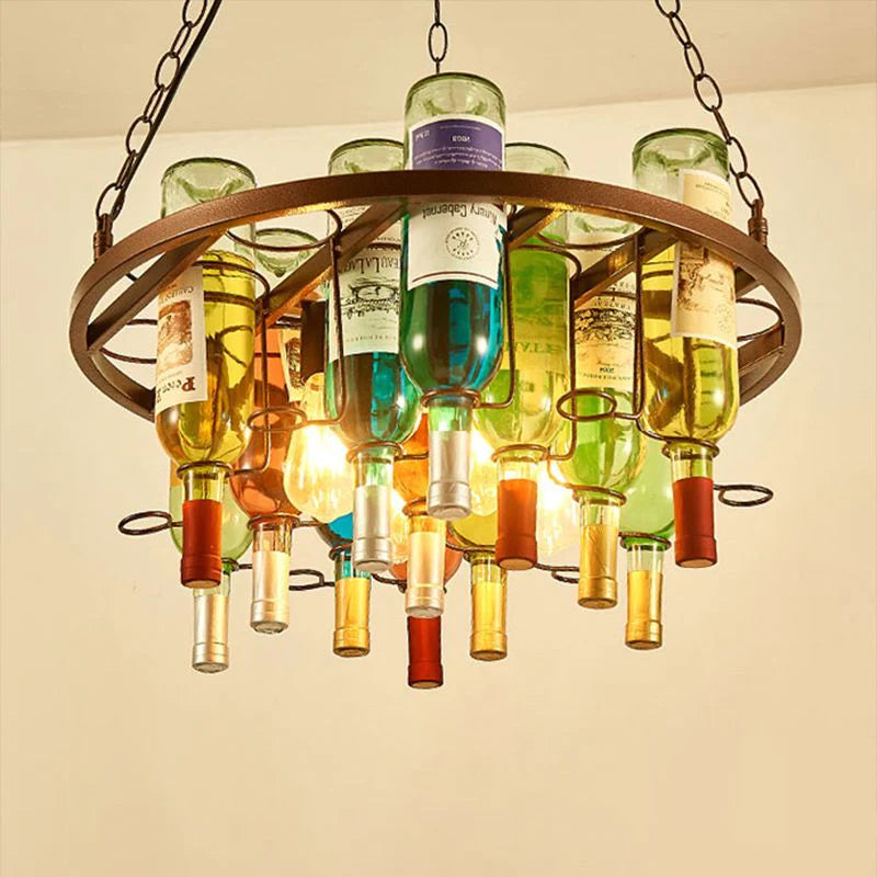 Hailie Antique Bouteille de Vin Métal/Verre Lampe suspendue, Multicolore
