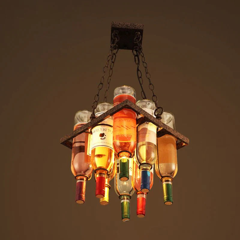 Hailie Antique Bouteille de Vin Métal/Verre Lampe suspendue, Multicolore