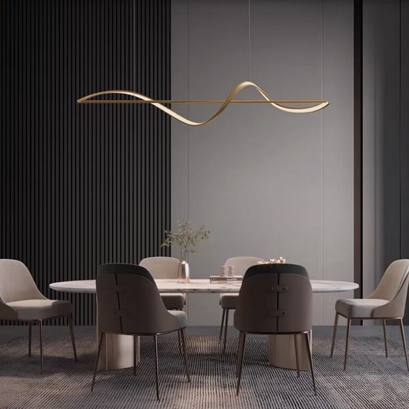 Louise Suspension Linéaire Minimaliste, Metal/Acrylique, Noir/Or, Salon
