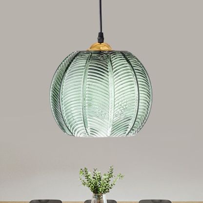Hailie Suspension Verre Strié Vert, L 15CM