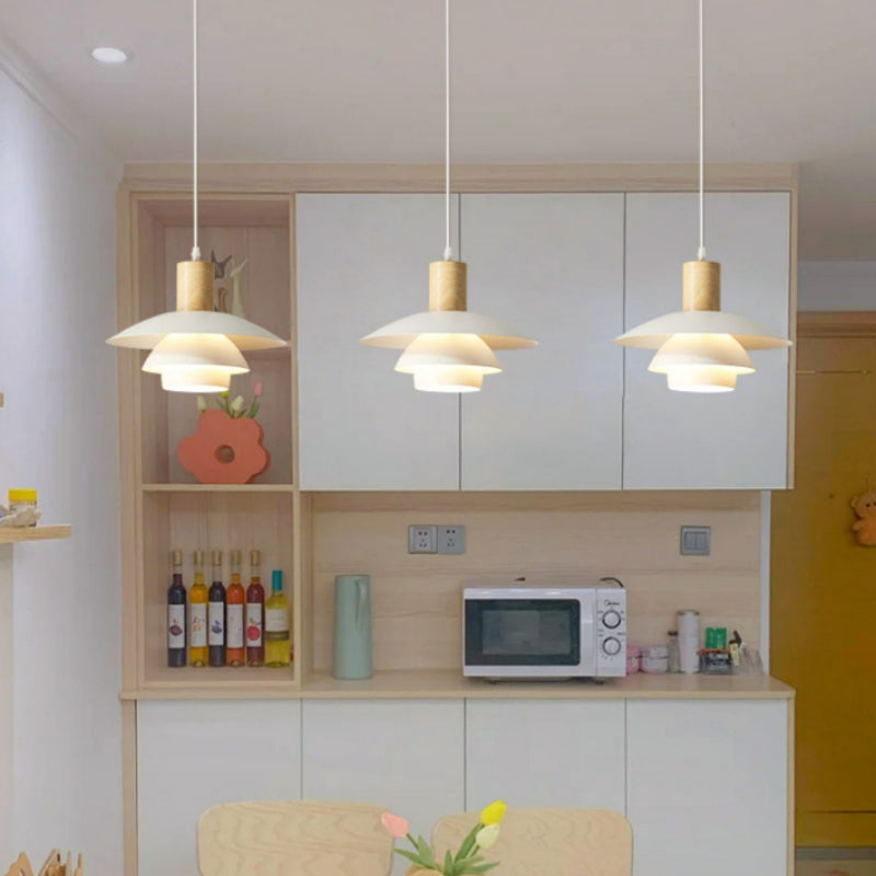 Morandi Moderne LED Suspension Blanc Bois Métal Salon Salle À Manger