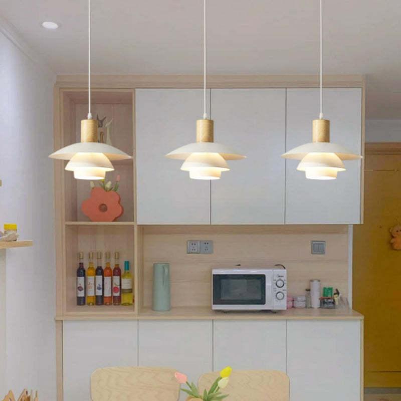 Morandi Moderne LED Suspension Blanc Bois Métal Salon Salle À Manger