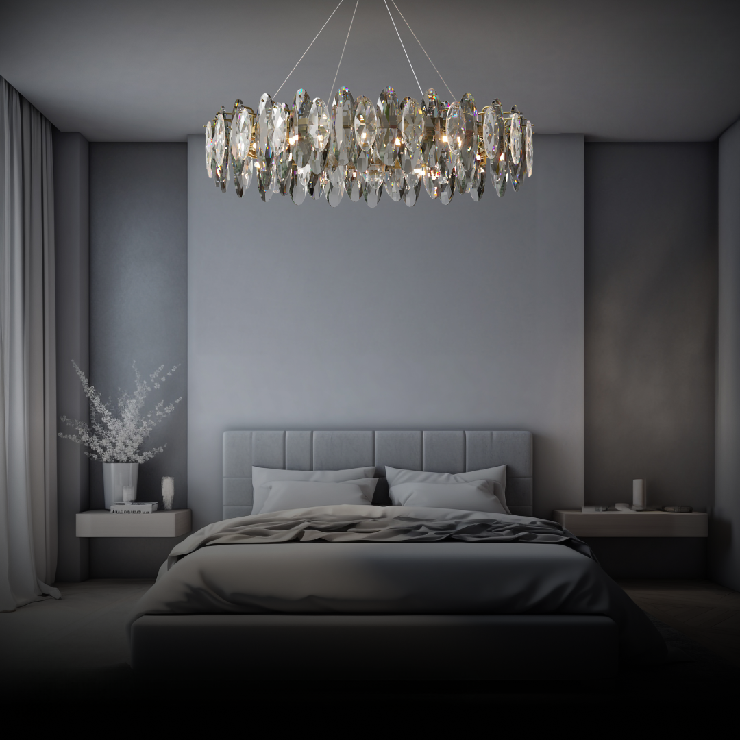 Marilyn Design LED Lustre Verre/Métal Cristaux Dorés Salon/Chambre à Coucher