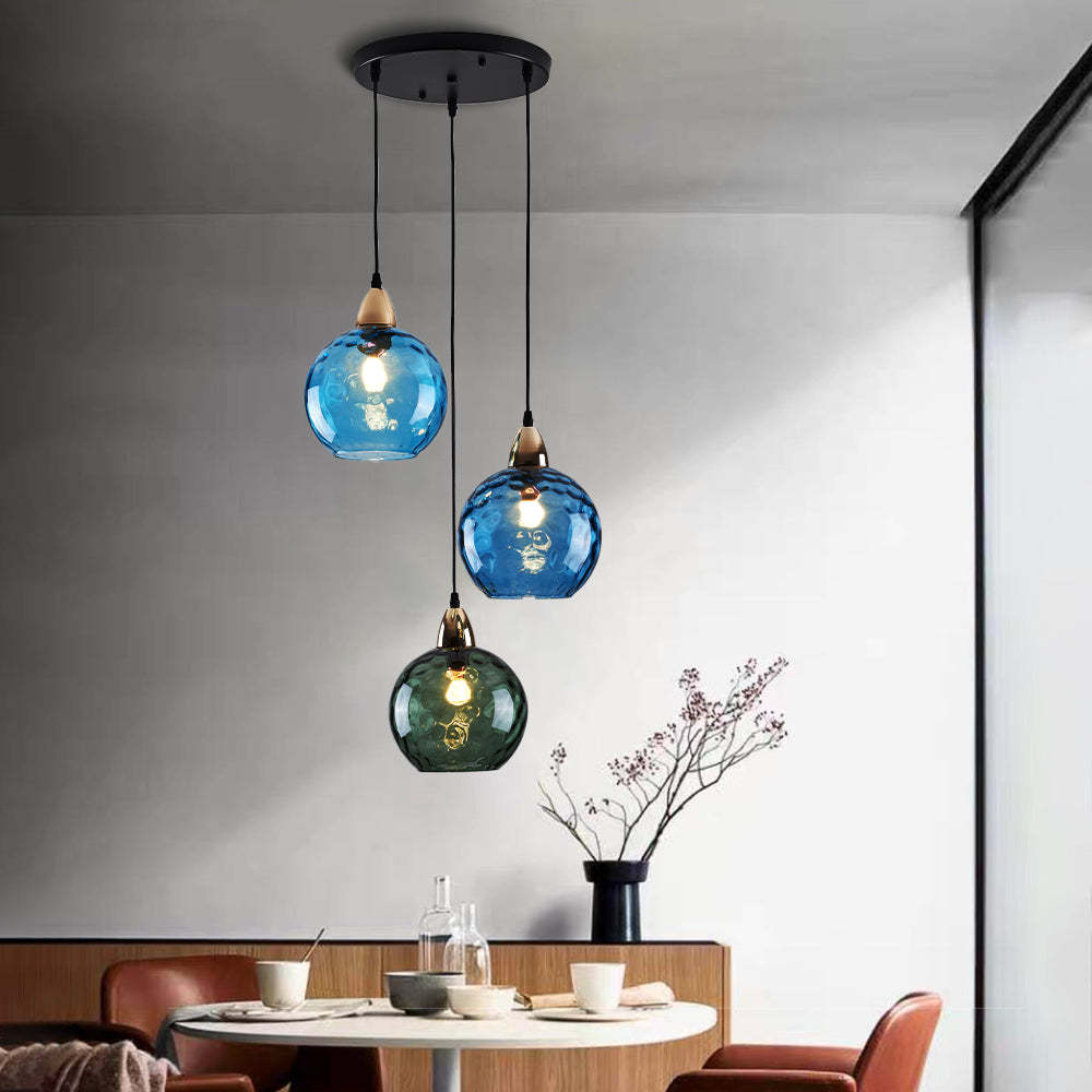 Hailie Suspension Boule Ondulation Nortique Métal/Verre Vert/Gris Salon