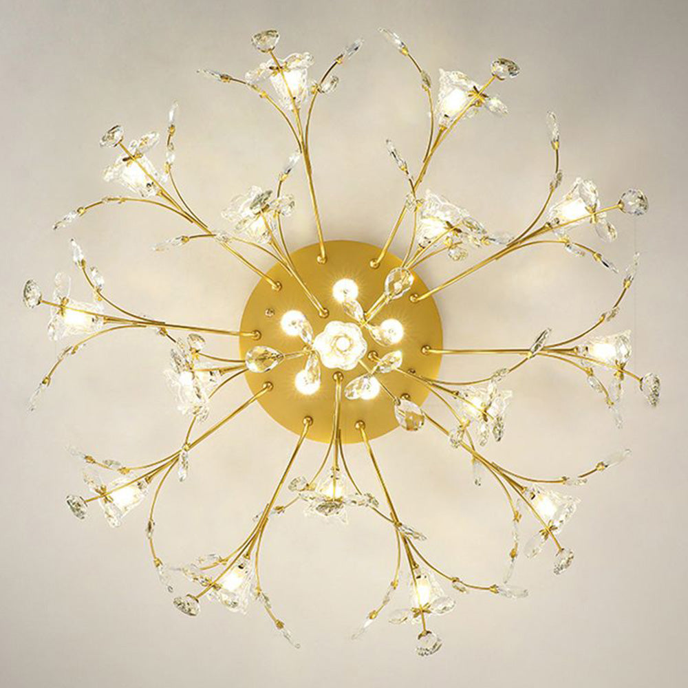 Lili Design LED Plafonnier Fleur Art Deco Métal/Verre Doré Salon/Chambre à Coucher