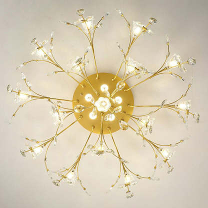 Lili Design LED Plafonnier Fleur Art Deco Métal/Verre Doré Salon/Chambre à Coucher