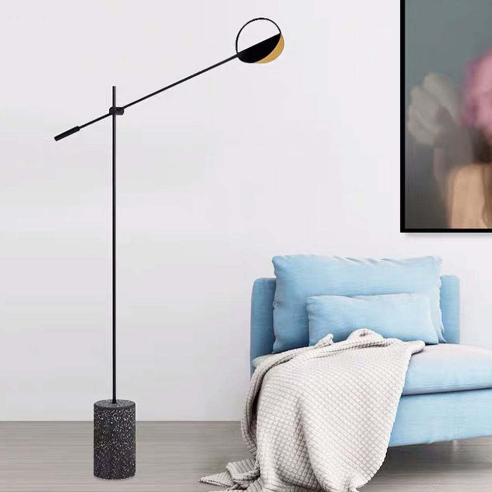 Salgado Lampadaire Linéaire/Hémicycle Minimaliste Métal/Terrazzo Noir/Doré Salon