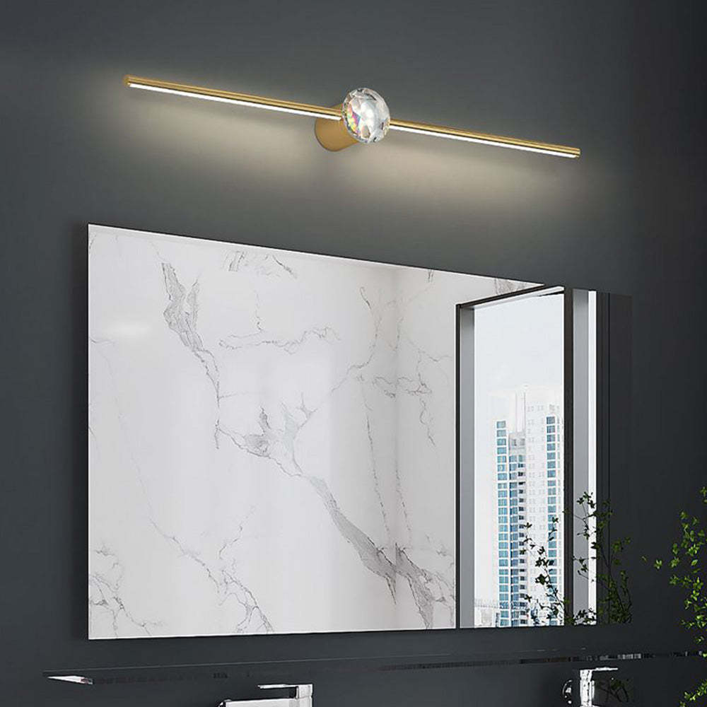 Kristy Applique Murale à Miroir Linéaire Moderne Métal Cristal Or Salle de Bain
