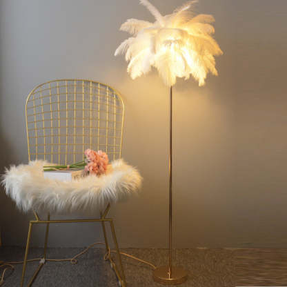 O'Moore Lampadaire Arbre Design Plume/Métal Blanc/Rose/Khaki Salon
