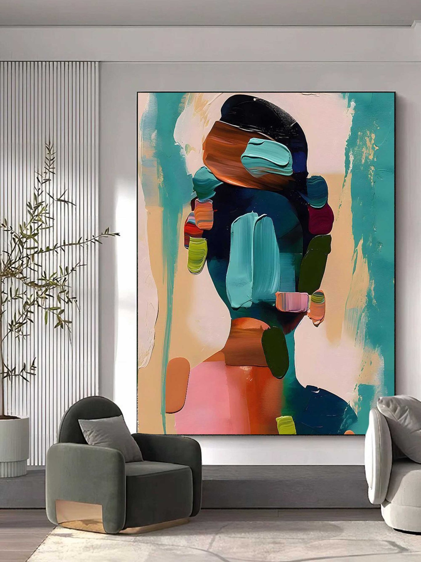 Abstrait Coloré Plâtre Toile Art Mural Encadrée Peinture À L'huile | Las Sola