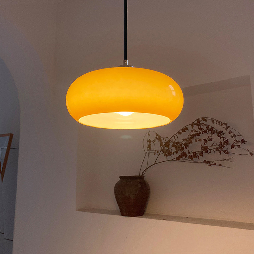Hailie Suspension Dôme Moderne, Métal/Verre, Blanc/Orange, Salle de Bain