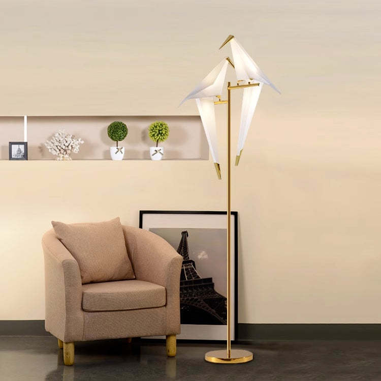 Clifford Lampadaire/Lamp de Table Oiseau Nordique, Métal/Acrylique, Doré, Salon