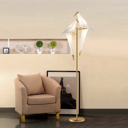 Clifford Lampadaire/Lamp de Table Oiseau Nordique, Métal/Acrylique, Doré, Salon
