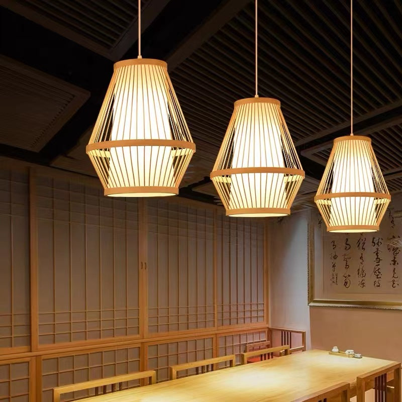 Vintage Boho Natural Style Handmade Rattan Woven Bamboo Hanging Light Pendant Light Main