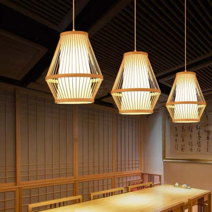 Vintage Boho Natural Style Handmade Rattan Woven Bamboo Hanging Light Pendant Light Main