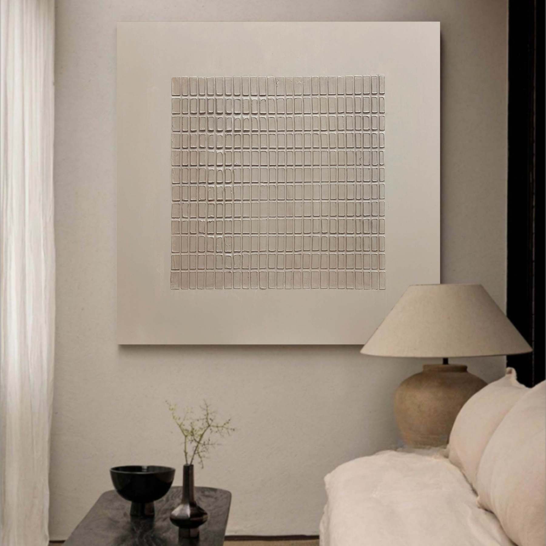 Wabi-Sabi Minimalisme Beige Toile Art Mural Encadrée Peinture À L'huile | Las Sola