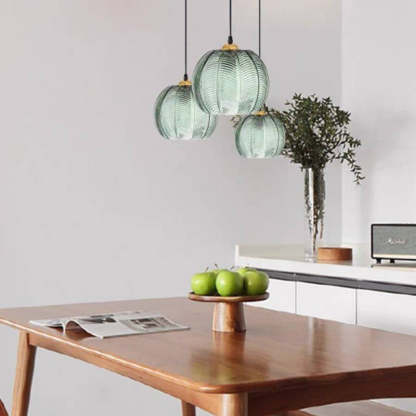 Hailie Suspension Verre Strié Vert, L 15CM